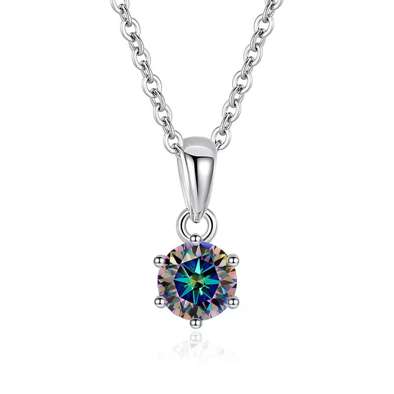 GRA-certified 2.00-carat Blue-Green(Multicolor) Moissanite Necklace