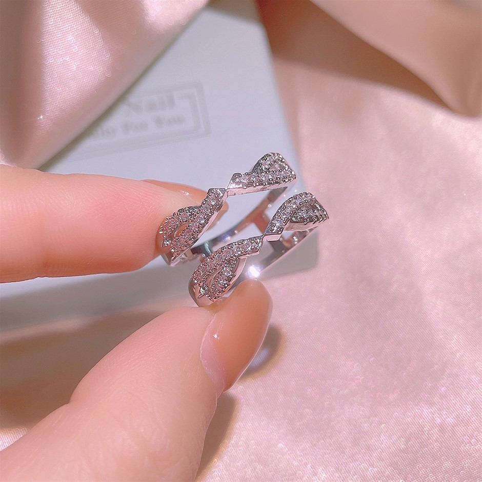 Elegant 18K Triple White Gold plated Lab Simulated Diamond Ring Size 7