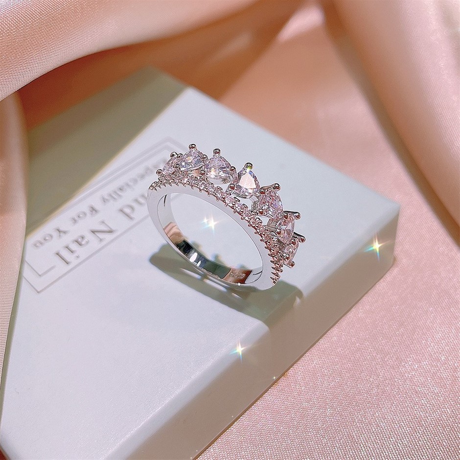 Elegant 18K Triple White Gold plated Lab Simulated Diamond Ring Size 7