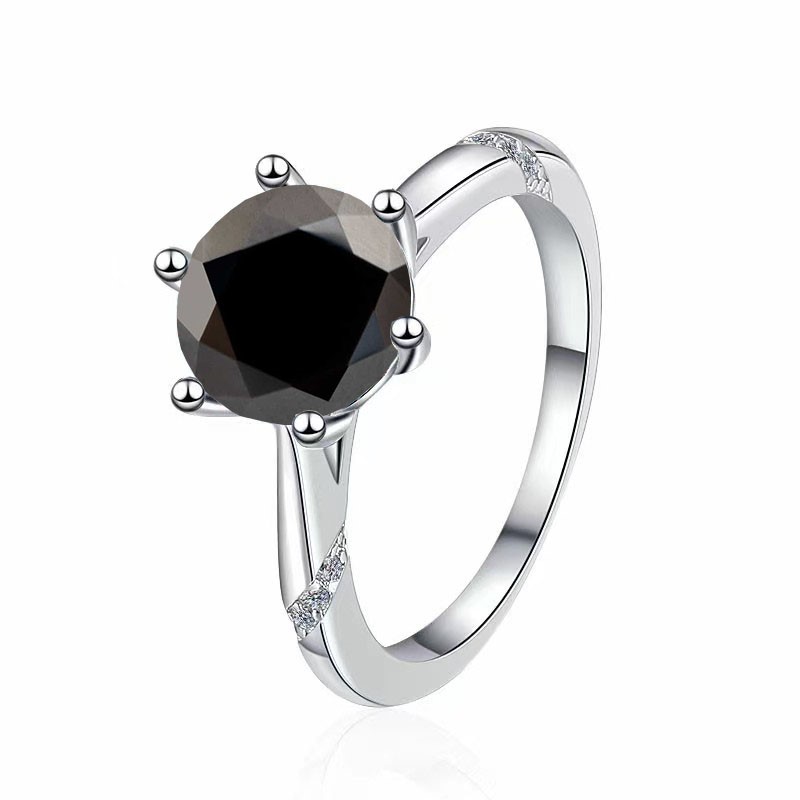 GRA-Certified 3.00-Carat Black Moissanite Ring Size Is 8