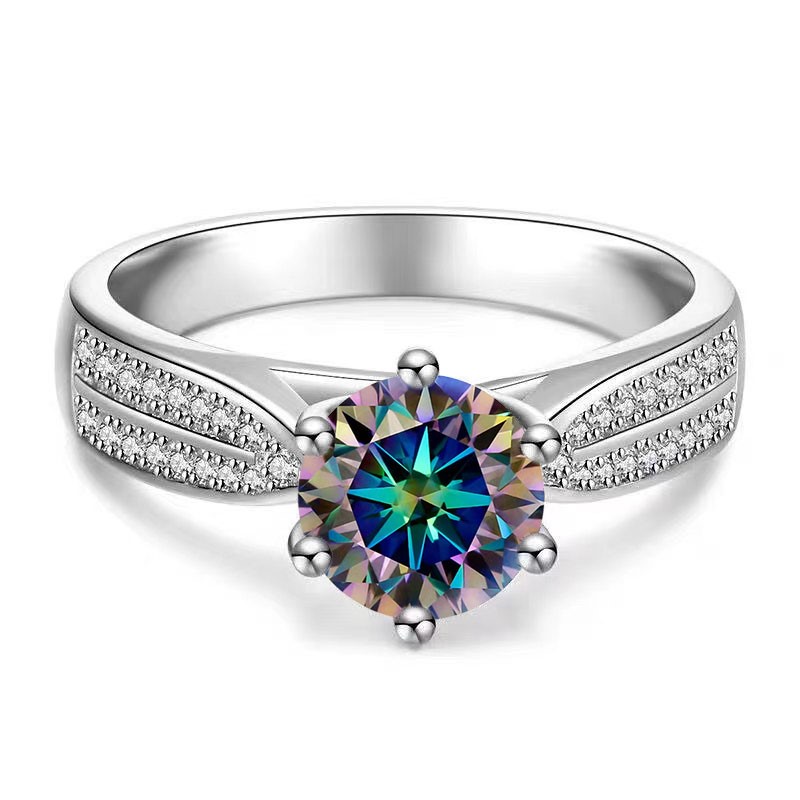 GRA-Certified 2.00-Carat Blue-Green(Multicolors) Moissanite Ring Size 8
