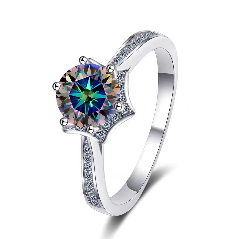 GRA-Certified 1.00-Carat Blue-Green(Multicolors) Moissanite Ring Size 8