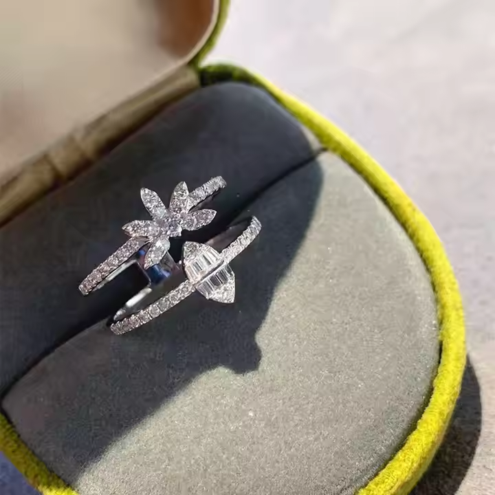 Elegant 18K Triple White Gold plated Lab Simulated Diamond Ring Size 7