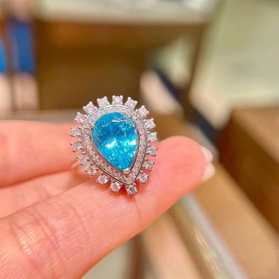 Elegant 18K Triple White Gold plated Lab Simulated Topaz Ring Size 7