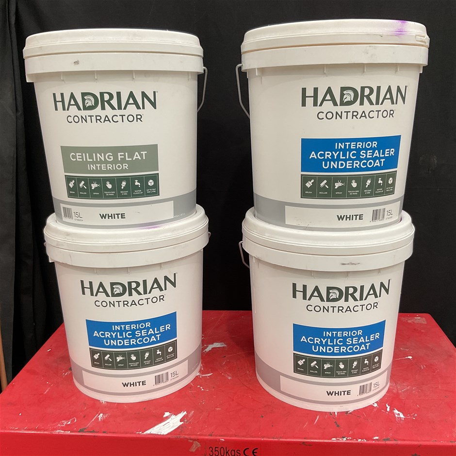 4 x Assorted 15 Litre Tubs of Hadrian Contractor Paint Auction (0010 ...