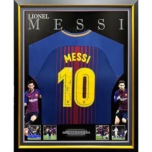 LIONEL MESSI SIGNED BARCELONA HOME JERSEY FRAMED BECKETT AUTHENTICATED ...