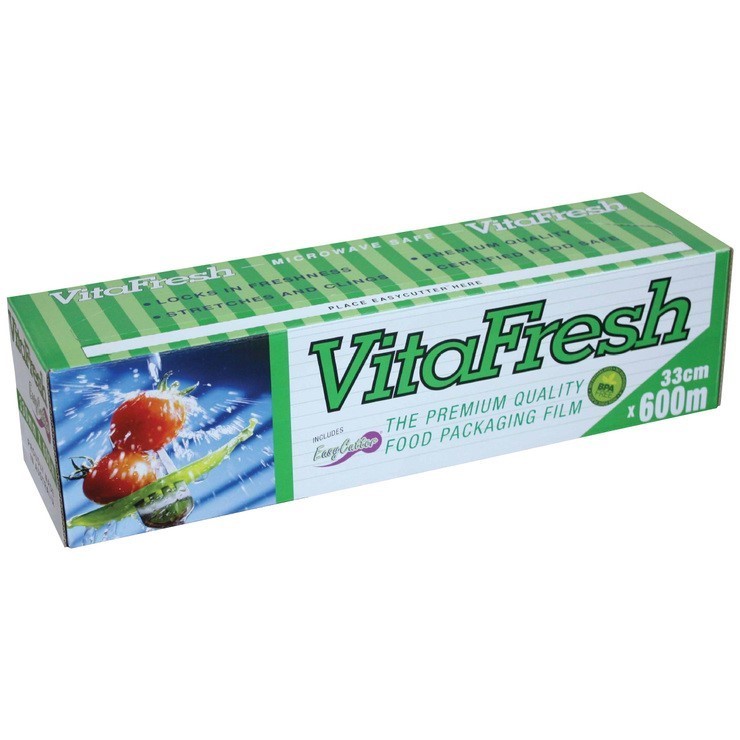 2 x VITAFRESH Cling Wrap, 600m x 33cm. N.B. Damaged packaging & 1 x ezy-cut