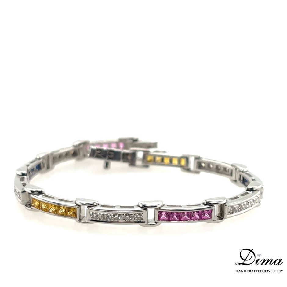 1.80ct Pink, Yellow & Blue Sapphire & Dia. 0.60ct Bracelet 18K White Gold