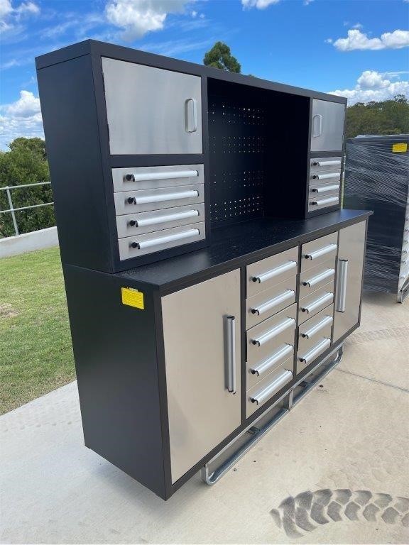 18 Drawer Stainless Steel Tool Cabinet / Work Bench (7ft) (Unused)