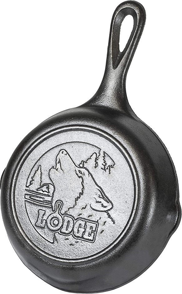LODGE Wildlife Series-16.51cm Cast Iron Skillet with Wolf Scene, Colour: Bl