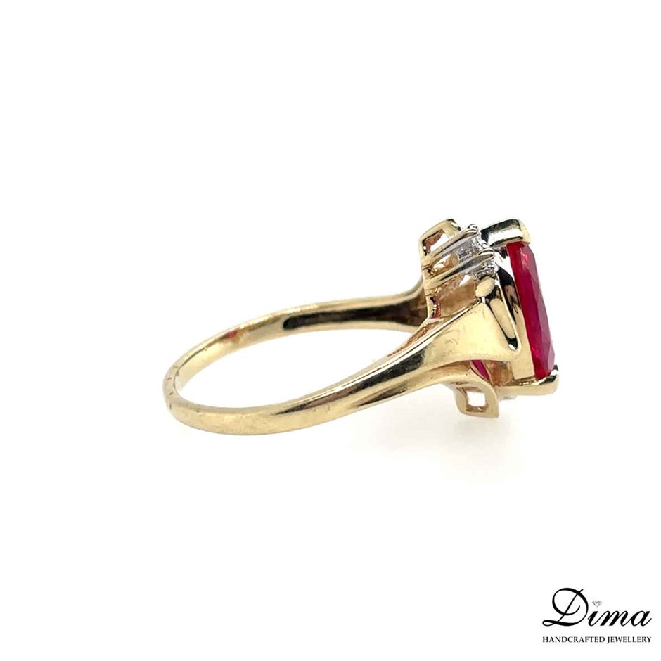 10K Yellow Gold Synthetic Ruby & Diamond Ring