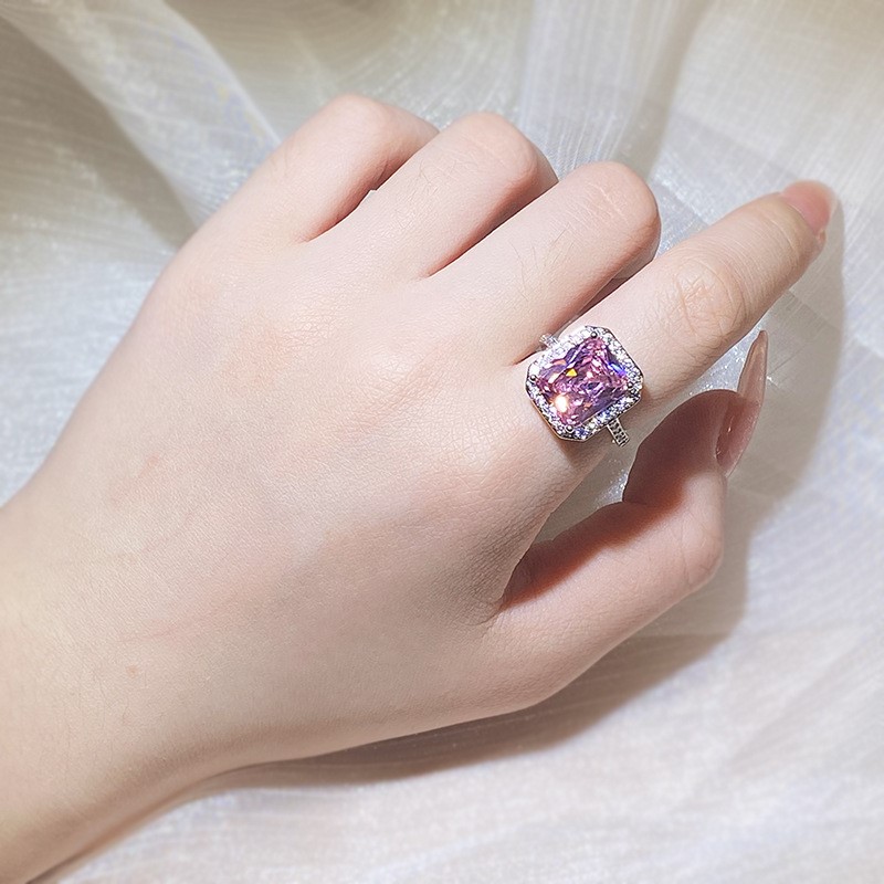 Elegant 18K Triple White Gold plated Lab Simulated Pink Diamond resizable