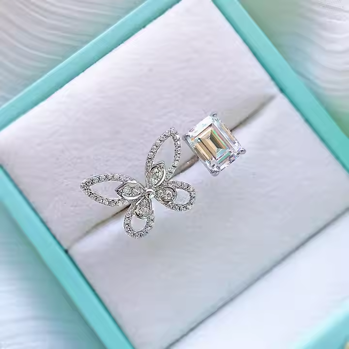 Elegant 18K Triple White Gold plated Lab Simulated Diamond Open Ring