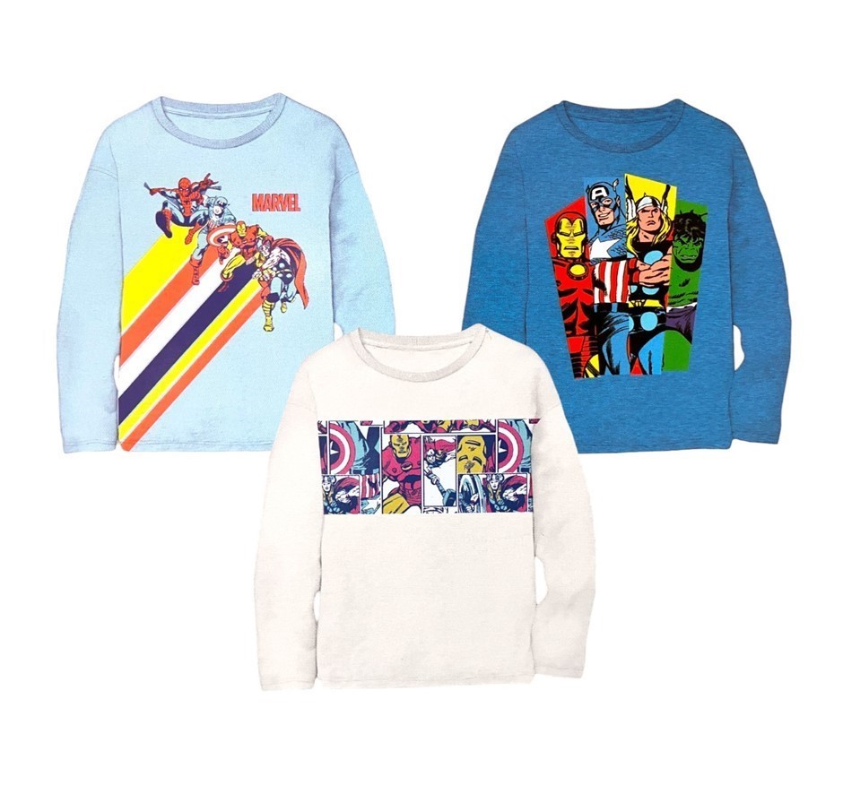 3-Pack Kids' Long Sleeve Tees, Size 6, Marvel (Blue Combo). Buyers Note -