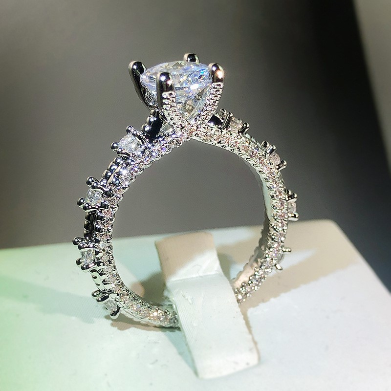 Elegant 18K Triple White Gold plated Lab Simulated Diamond Ring Size 7 ...