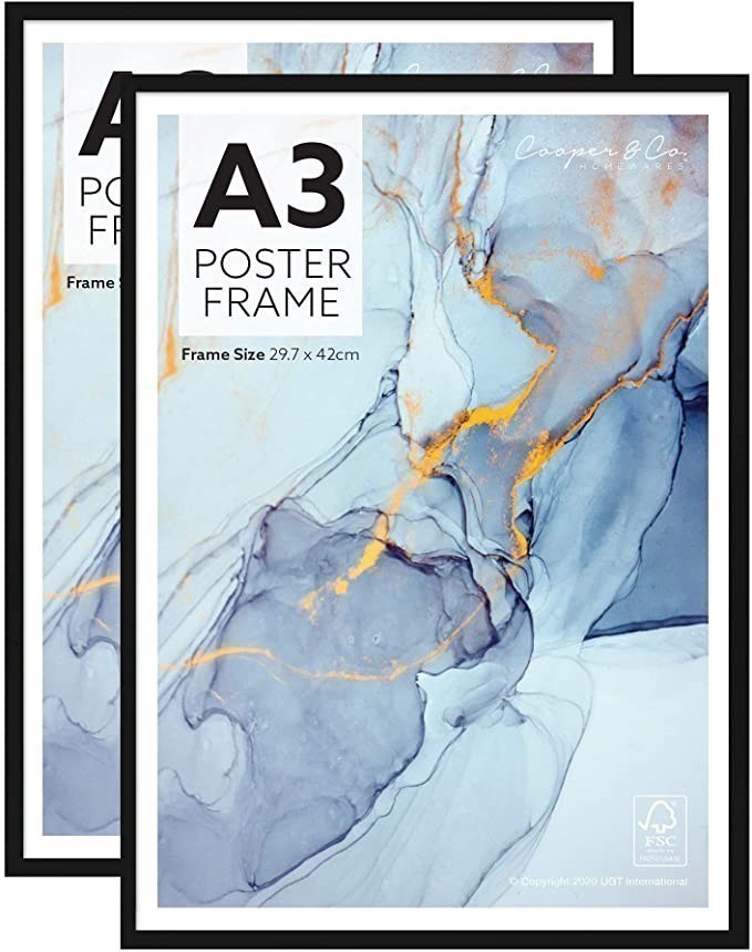 COOPER & CO. Homewares A3 Poster Photo Frames, Set of 2, Black.