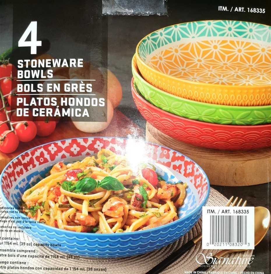 SIGNATURE HOUSEWARES 4 Stoneware Bowls, Variety Colours. N.B: 1 x chipped b
