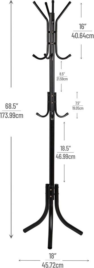 MIND READER ' Hang' 11 Hook metal Coat, Jacket, Purse, Scarf Rack, Black.