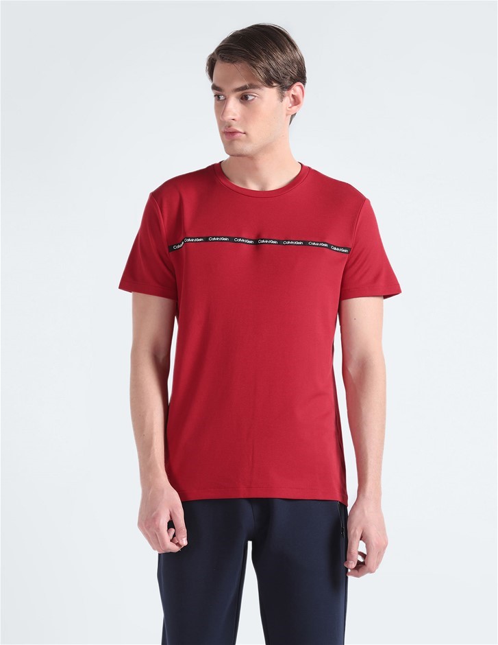 CALVIN KLEIN Men's Tape Tee, Size M, 63% Cotton, Chilli Pepper (640), 40QC2