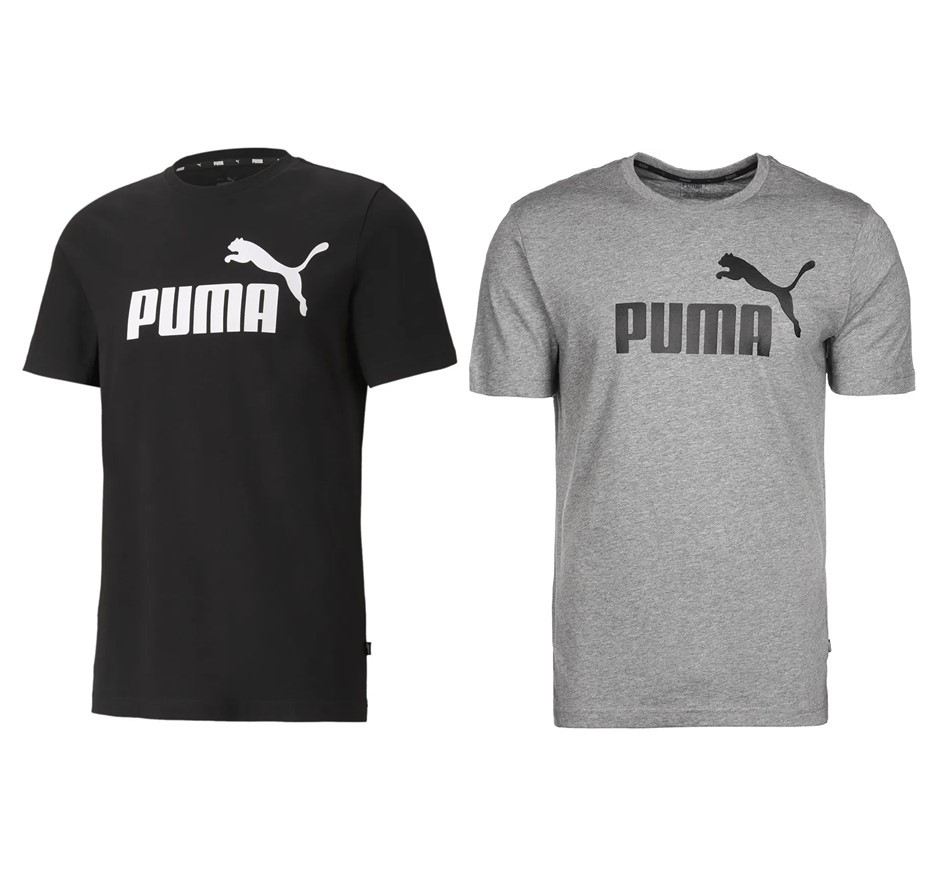 2 x PUMA Men's ESS Logo Tees, Size XL, 100% Cotton, Black & Medium Grey Hea