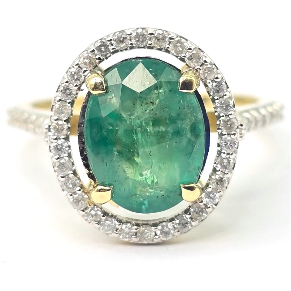 No Reserve 3.0CT TCW Diamond  Emerald Yellow Gold Ring