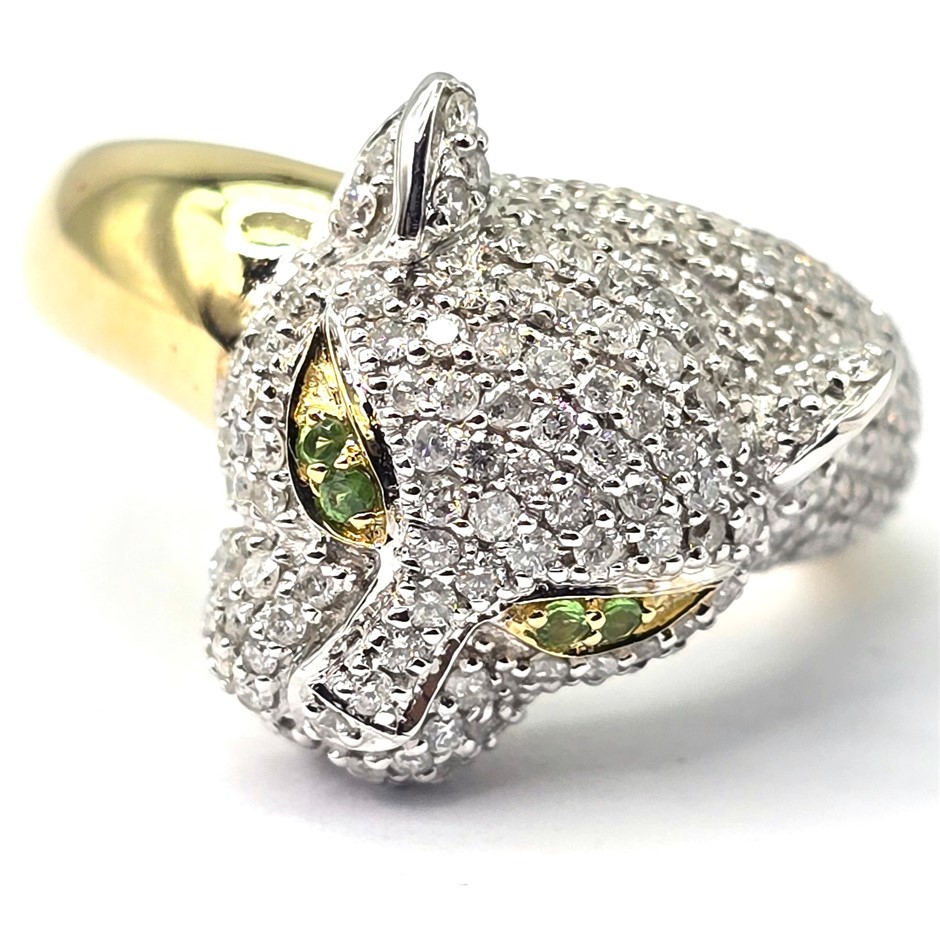 No Reserve 0.90ct Diamond  0.03ct Tsavorite Yellow Gold Ring