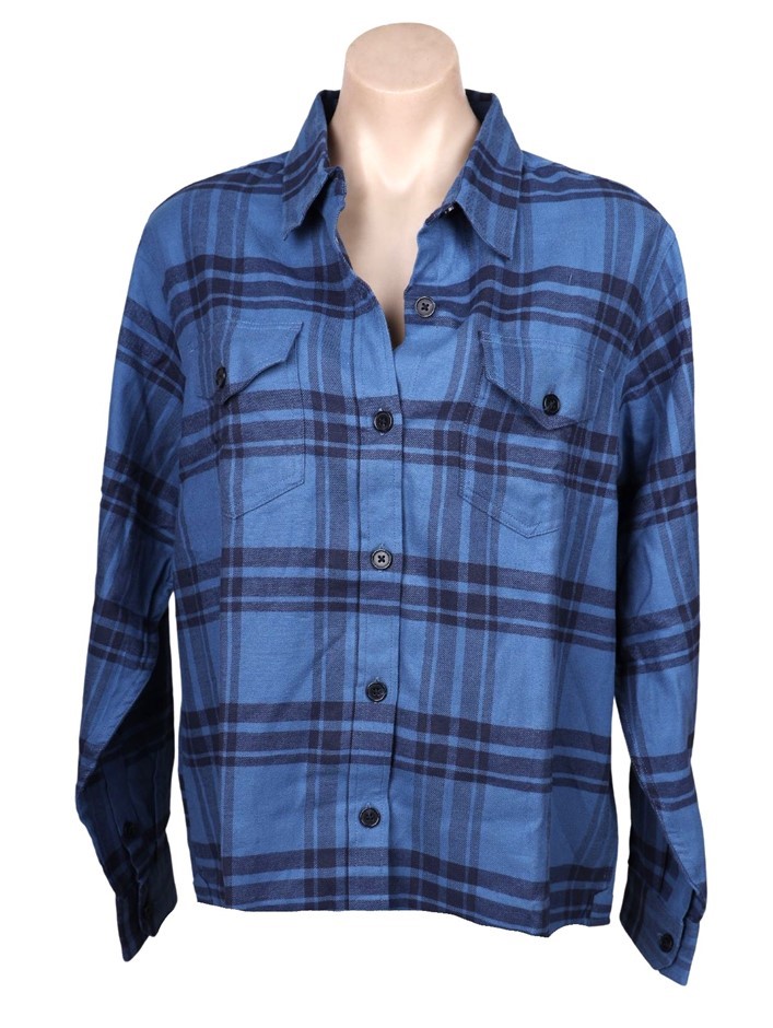 TILLEY Women's Brushed Flannel Shirt, Size M, 100% Cotton, Blue/DarkBlue.