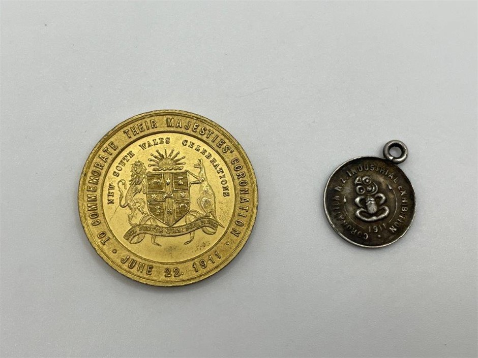 2 x 1911 medal & medalet incl. Coronation N.Z. Industrial Exhibition