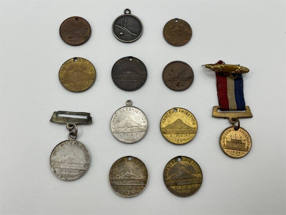 12 x Asstd. Exhibition medals incl. Hawera, New Plymouth etc. Cir1904, rare