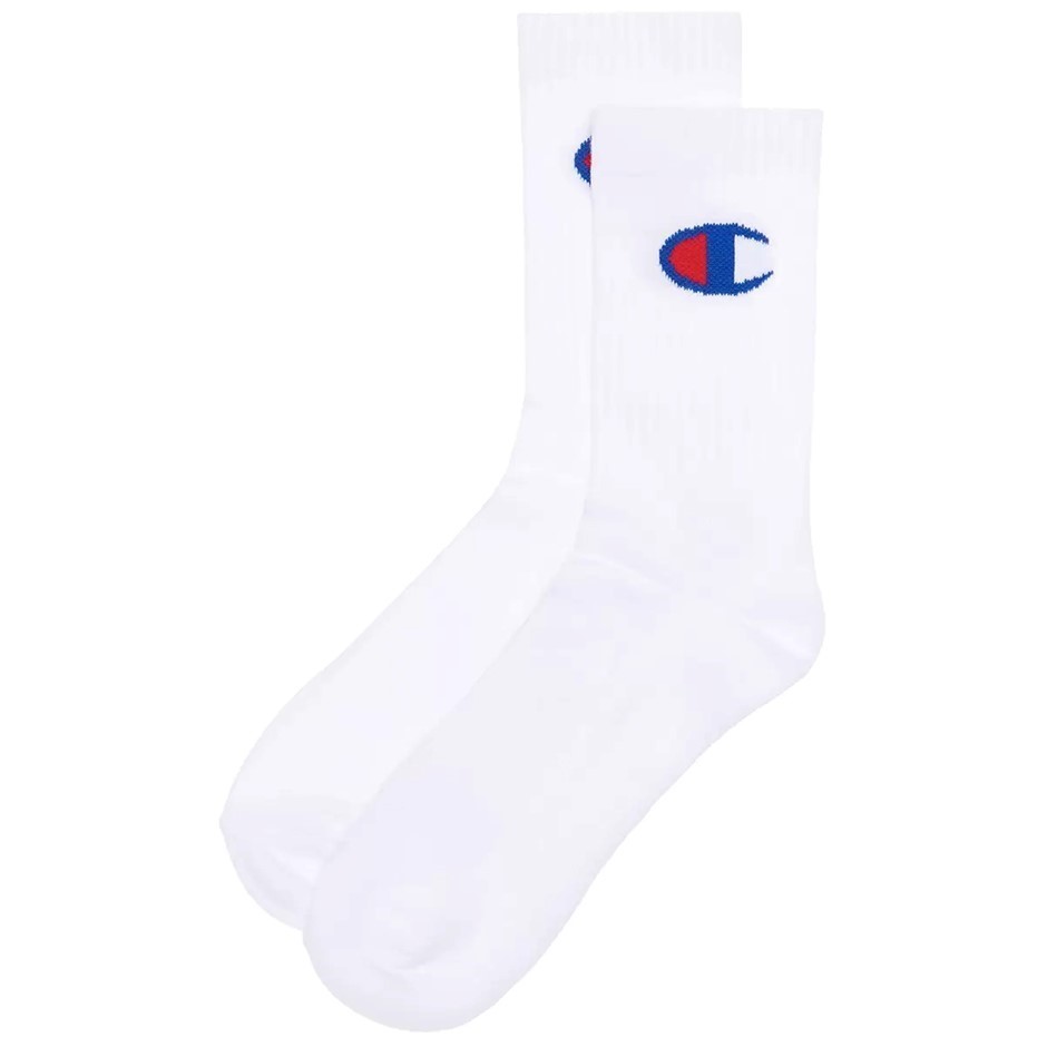 8 Pairs x CHAMPION Men's Crew Socks, Size 6-10, Cotton, White (WIT), SXRT8G