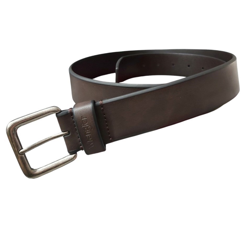 WRANGLER Leather Belt, Size 34/36, Dark Brown, WRBGS2502. Buyers Note - Di