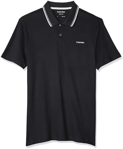 CALVIN KLEIN Men's Tipped Liquid Touch Polo, Size L, 100% Cotton, Black/Whi