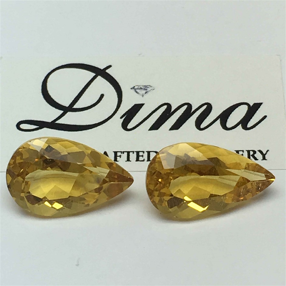 Two Stones Golden heliodor Beryl Pear 12.24ct
