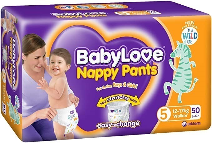 2 x BABYLOVE 50pk Nappy Pants, Size 5 (12-17kg), Packaging May Vary.