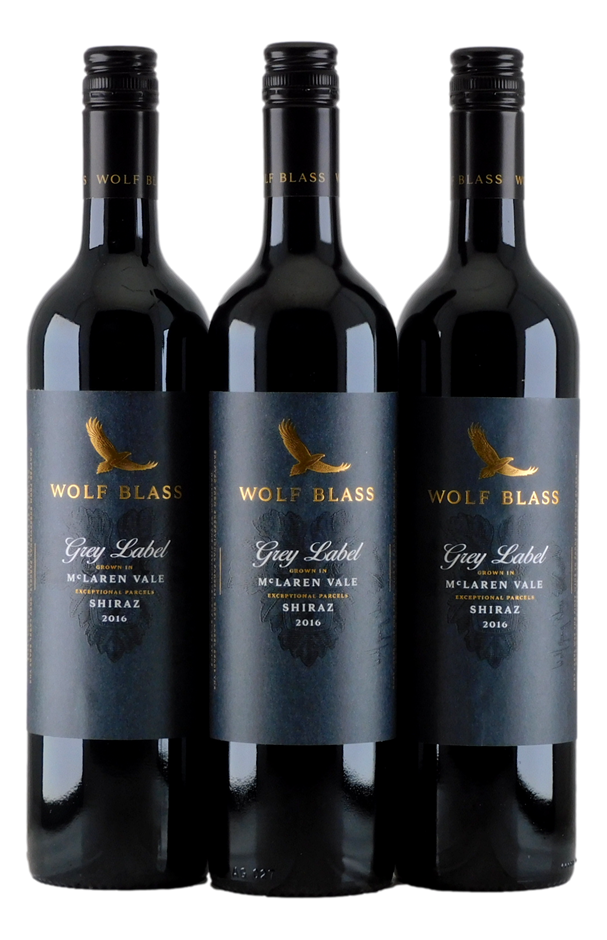 Wolf Blass Wines Grey Label Shiraz 2016 (3x 750mL). McLaren Vale. 5* Prov.