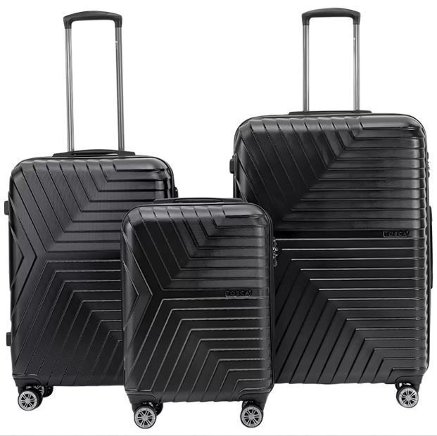 TOSCA Huston 3pc Hardside Luggage Suitcase Set, Black, Large: 120L, Medium:
