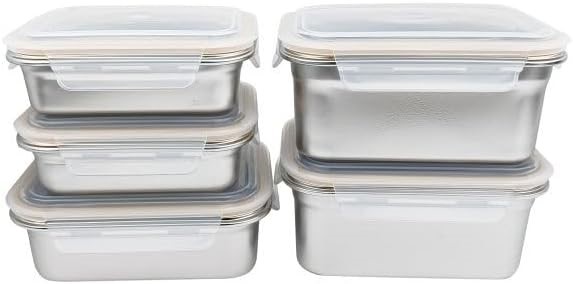 NEOFLAM Stainless Steel Food Container Set, 10-pieces; 2 x 605ML, 1 x 1200M