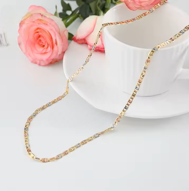 18K Tri-Color Gold-Filled 3mm 22 Inches Embroidered (Stamped 750 &Italy)