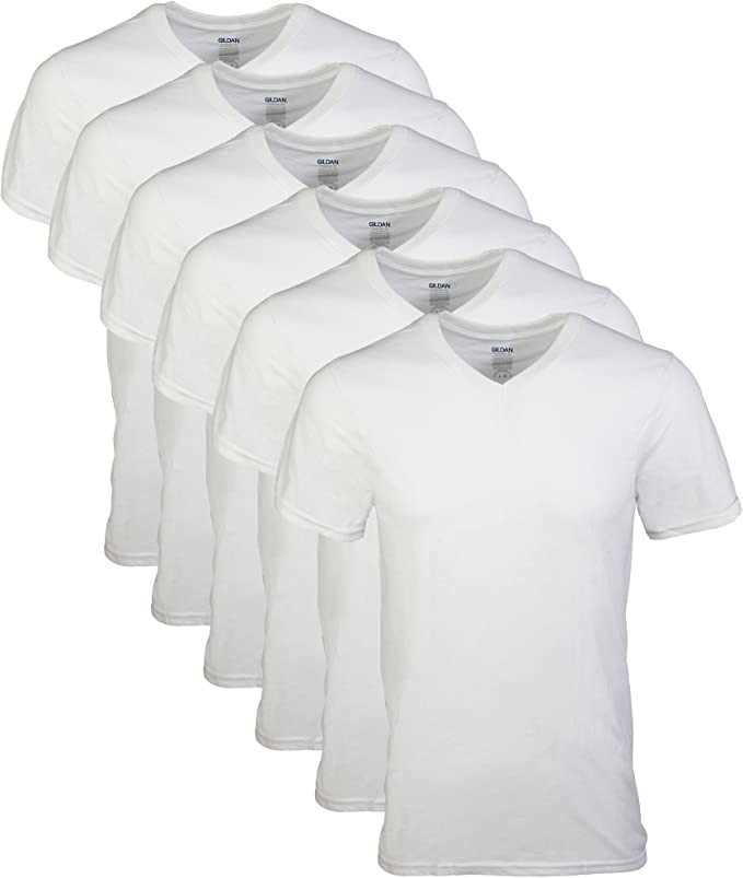 GILDAN Men's 6pk V-Neck T-Shirts, Size L, Cotton, White, G1103. Buyers Not
