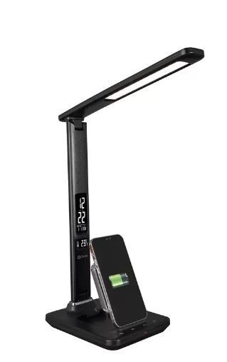 OTTLITE LED Desk Lamp with Extendible Wireless Charging Base, Black.