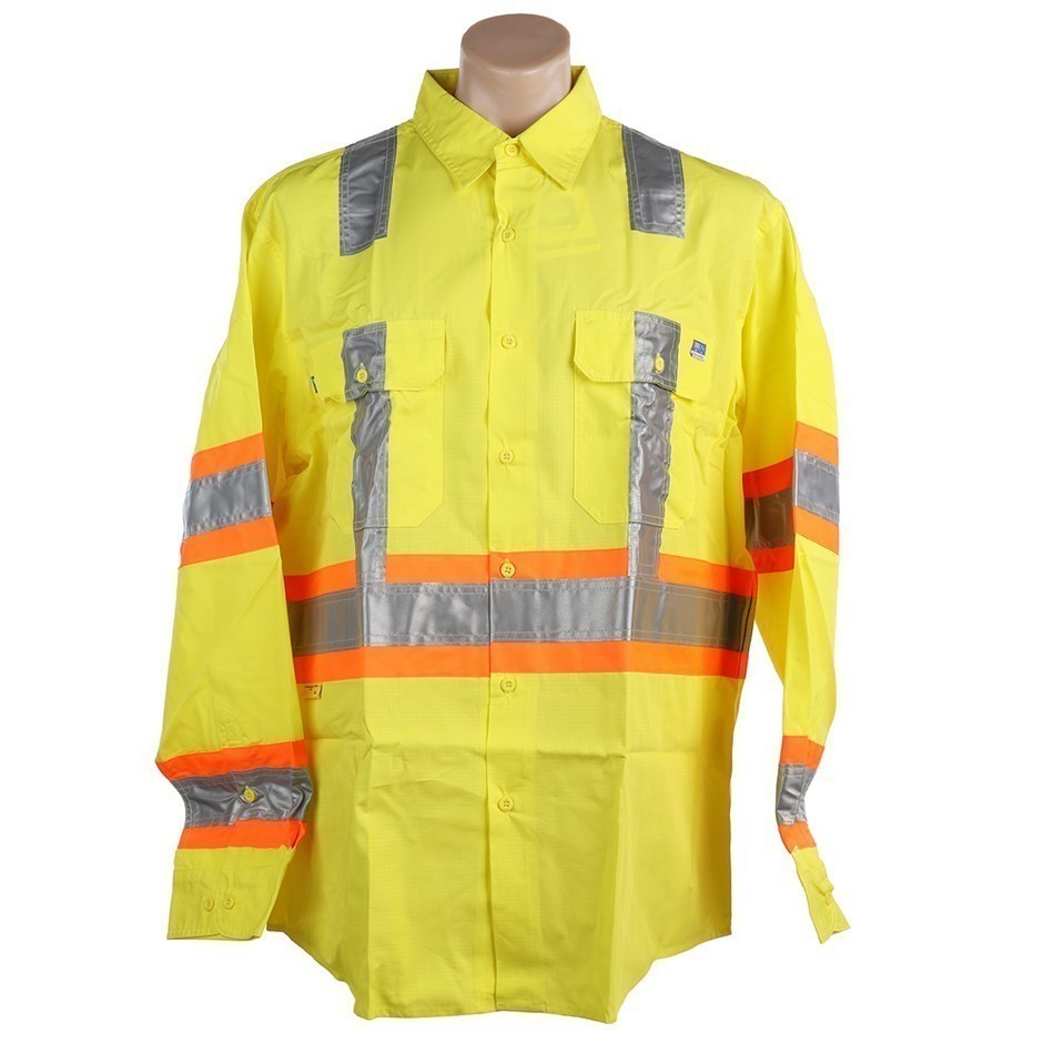 5 x WS WORKWEAR Mens L/S Open Front Cotton Ripstop Shirt, Size 3XL, Yellow.