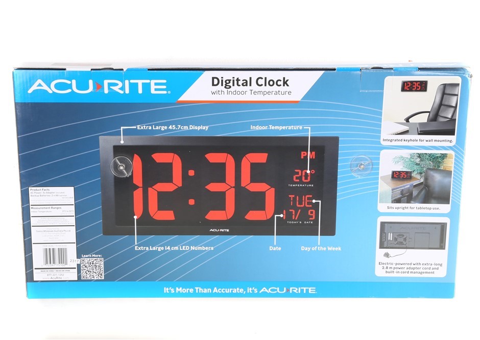 ACURITE Digital Clock with Indoor Temperature, 45.7cm LED Display ...