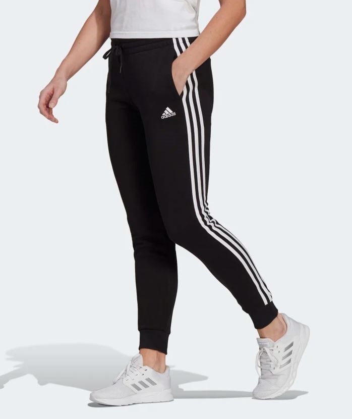 ADIDAS Women's 3S Fleece Cuffed Pant, Size AU XL, 53% Cotton, Black/White,