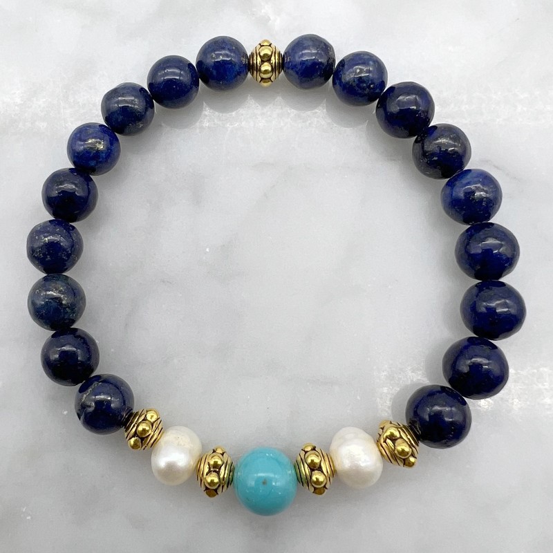 Bracelet Sur Mesure Lapis Lazuli, Howlite Turquoise Et Laiton - Homme/Femme