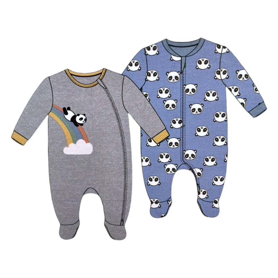 2-Pack PEKKLE Baby's Fleece Sleeper Set, Size 24M, Panda (Grey/Blue). Buye