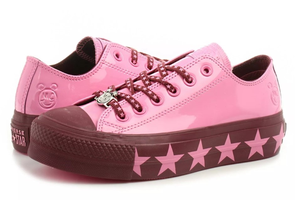 CONVERSE Womens Miley Cyrus x Chuck Taylor All Star Lift Ox Pink Burgundy.