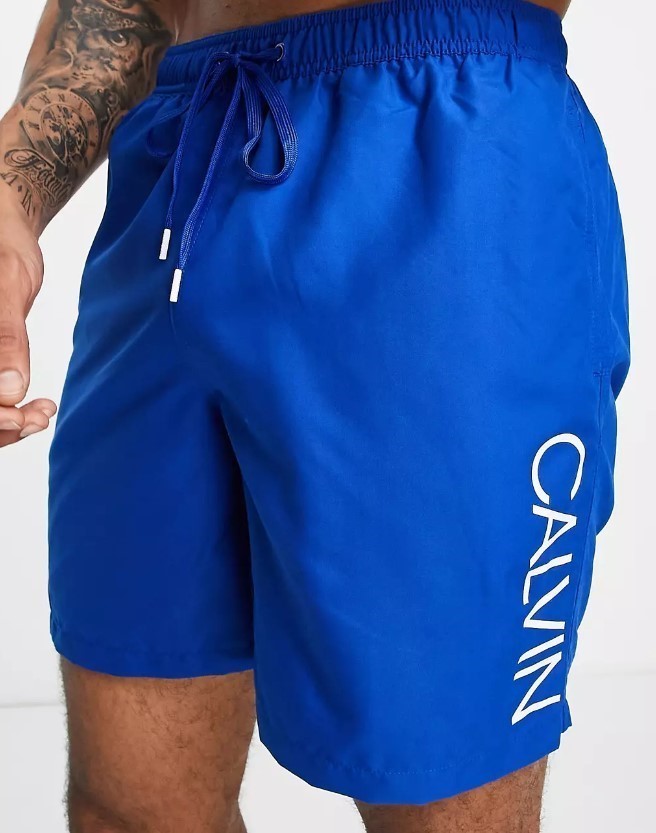 CALVIN KLEIN Men's Swim Shorts, Size XL, Polyester, Blue.
