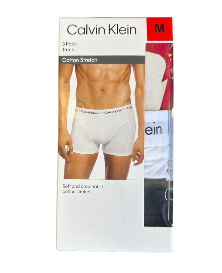 3 PACK CALVIN KLEIN Men's Trunks, Size M, 95%Cotton/ 5%Elastane, Black/Red/