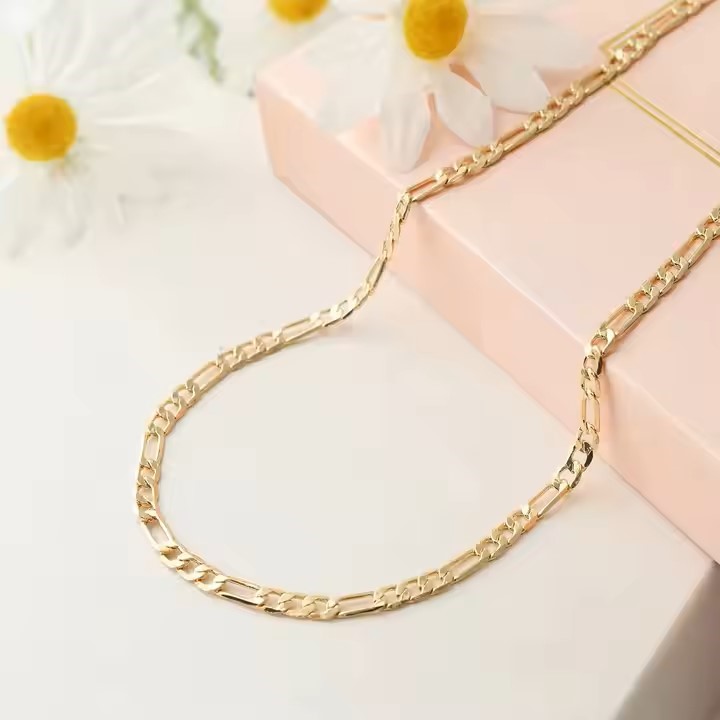18K Yellow Gold-Filled 3mm 18 Inches Figaro (Stamped 750 &Italy) Necklace