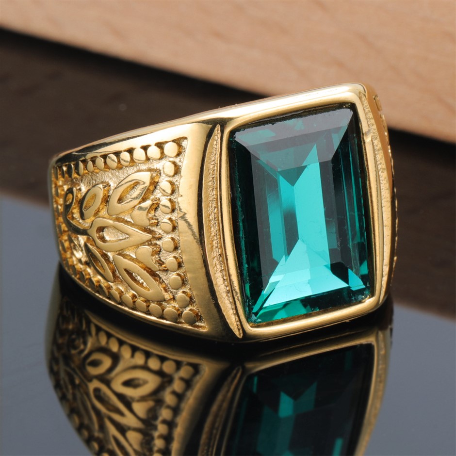 18k Yellow Triple Gold Plated Simulated Topaz Ring Size 9